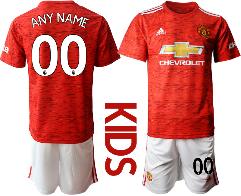 Youth 2020-2021 club Manchester United home customized red Soccer Jerseys